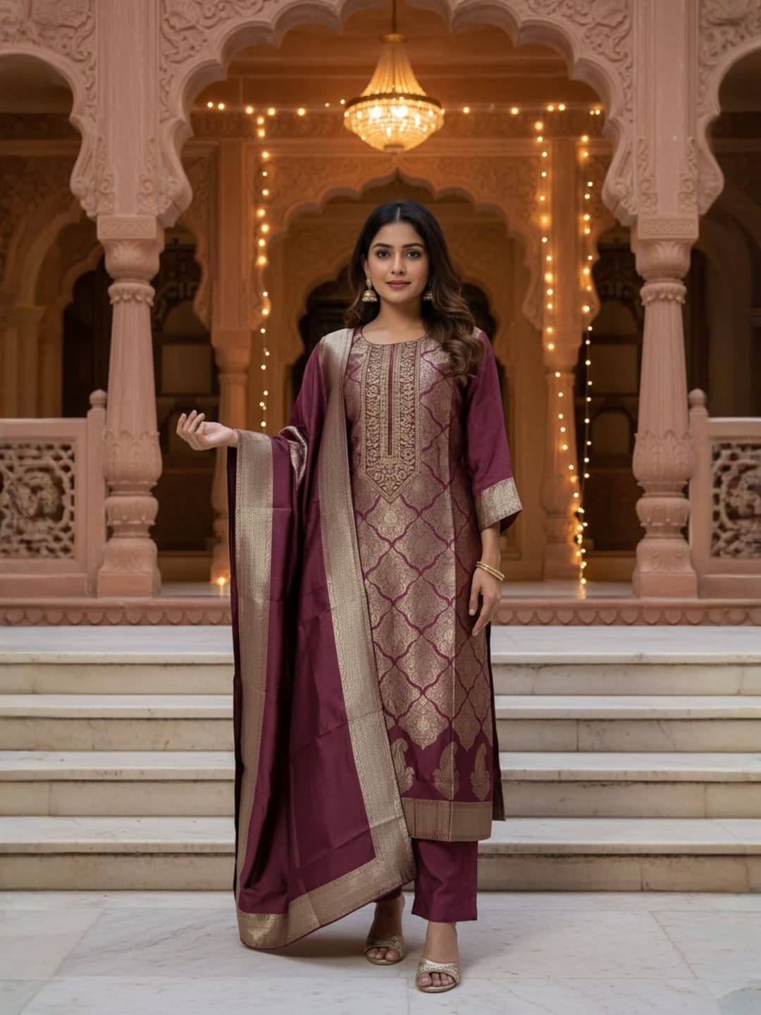 ZAREEN Royal Plum Heritage Suit Set image 1