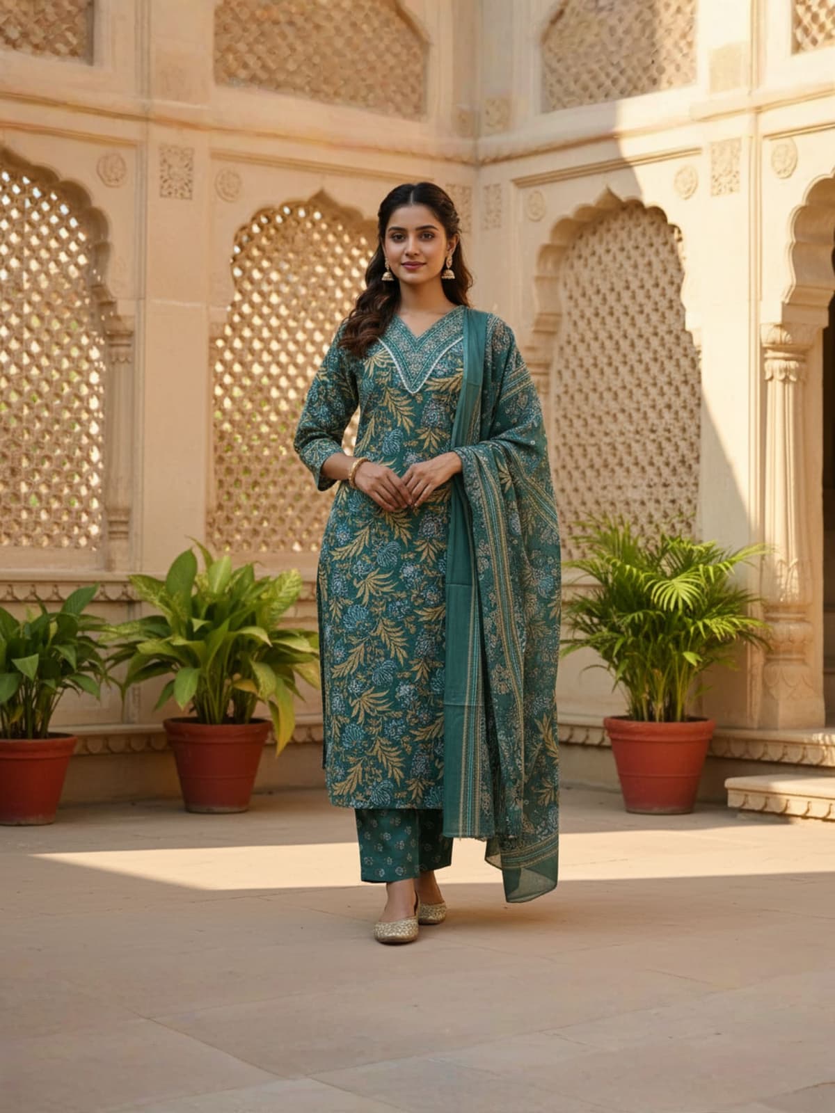 ZIVA Emerald Botanical Straight Suit Set image 1