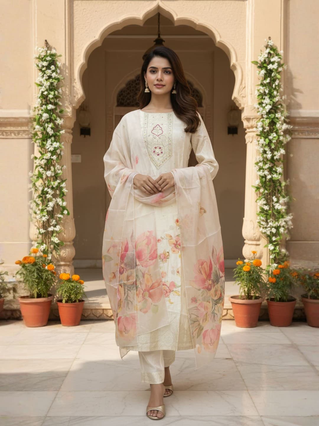 Noor-e-Aab Cream Luxury Pret Set image 1